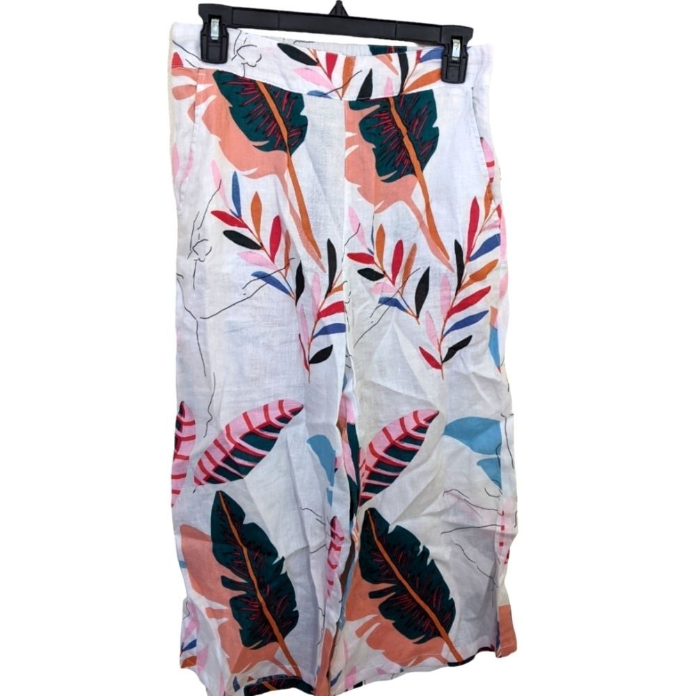 Cynthia Rowley 100% Linen Pull On Wide Leg Cropped High Rise Pants Small